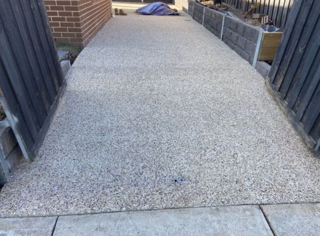 Our expert concreters installed a finished exposed aggregate concrete driveway in Balnnaring Balnarring